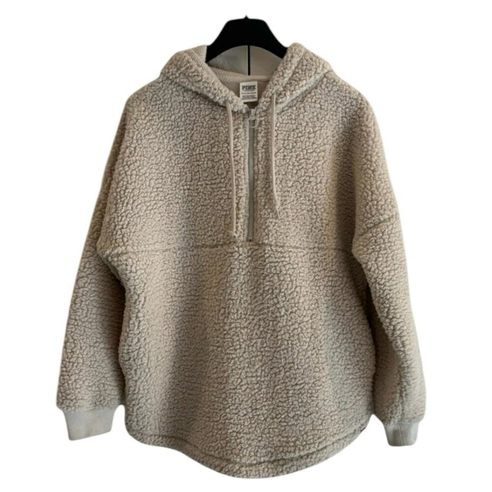 Victoria's Secret PINK Hoodie Teddy‎ Fleece 1/4 Zip Oversized Women's Sz XS